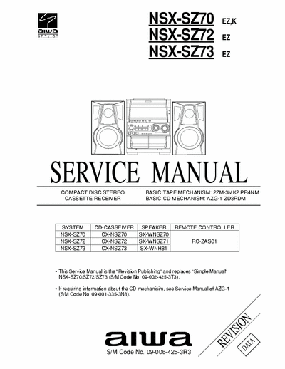 Aiwa  Hi-Fi NSX-SZ70, NSX-SZ72, NSX-SZ73 CD Stereo Tape Receiver - Tape mech. 2ZM-3MK2 PR4NM, CD mech. AZG-1 ZD3RDM - (11.473Kb) pag. 37